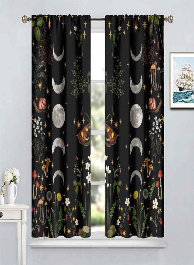 SENRUEGT Moon Flower Curtains,Retro Mushroom Boho Botanical Flowers Moon Phase Stars Room Darkening Windows Treatments Drapes for Bedroom Living Room Home Decor 42x45 Inch - Image 5